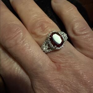 Sterling Silver and Red CZ Gemstone Ring Size 5